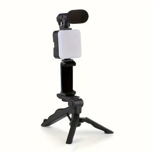 Stabilisateur de téléphone multifonctionnel 3 en 1, portable, avec lumière LED, et microphone