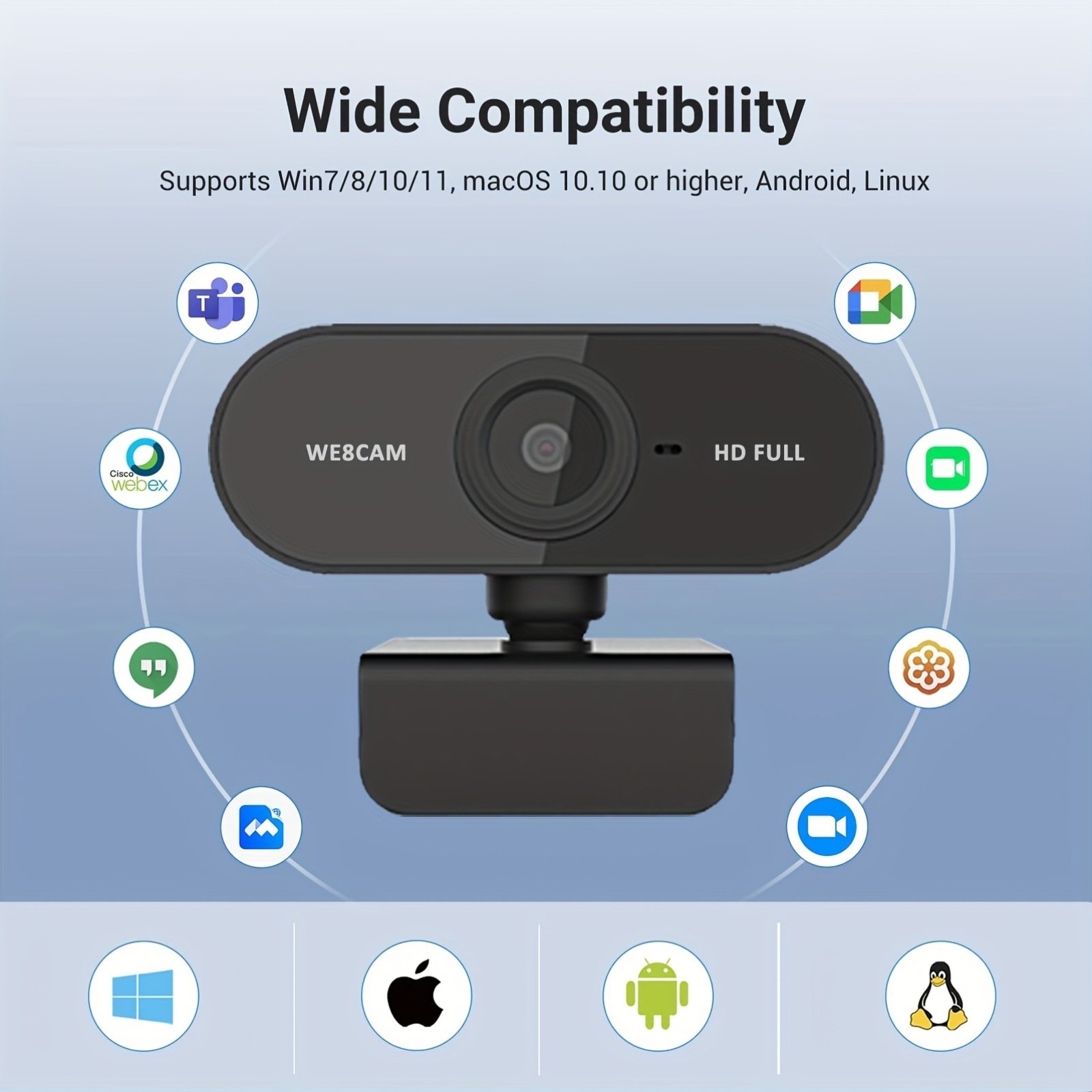 webcam Full HD 1080P avec microphone, compatible avec l'interface USB, adaptée aux ordinateurs portables et de bureau