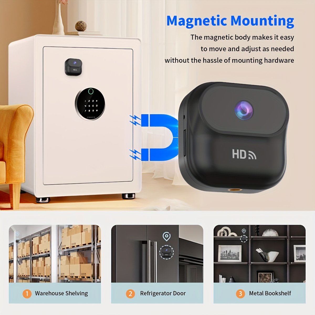Mini Caméra de Sécurité, Compacte WiFi pour Intérieur/Extérieur - Détection en Temps Réel , Compatible Assistant Vocal, Surveillance Domestique 1080P