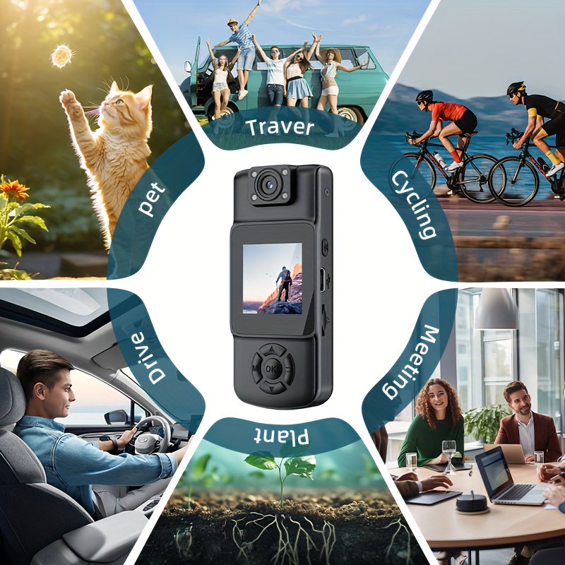 Caméra mini compacte 1080P HD enregistrement vidéo et audio, objectif pivotant à 180°, - Pas de carte TF incluse, rechargeable, noir