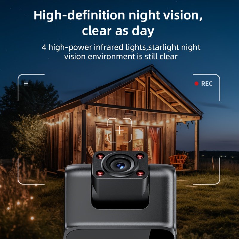 Caméra mini compacte 1080P HD enregistrement vidéo et audio, objectif pivotant à 180°, - Pas de carte TF incluse, rechargeable, noir