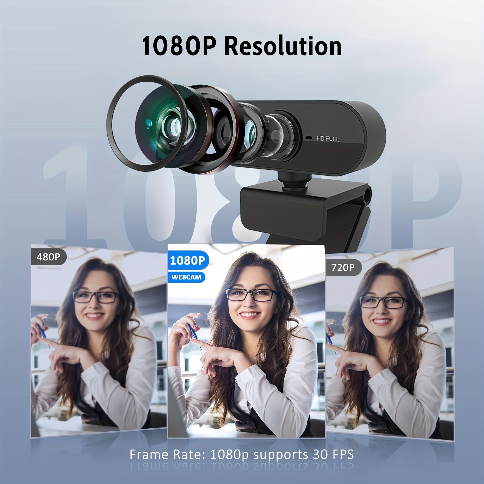 webcam Full HD 1080P avec microphone, compatible avec l'interface USB, adaptée aux ordinateurs portables et de bureau