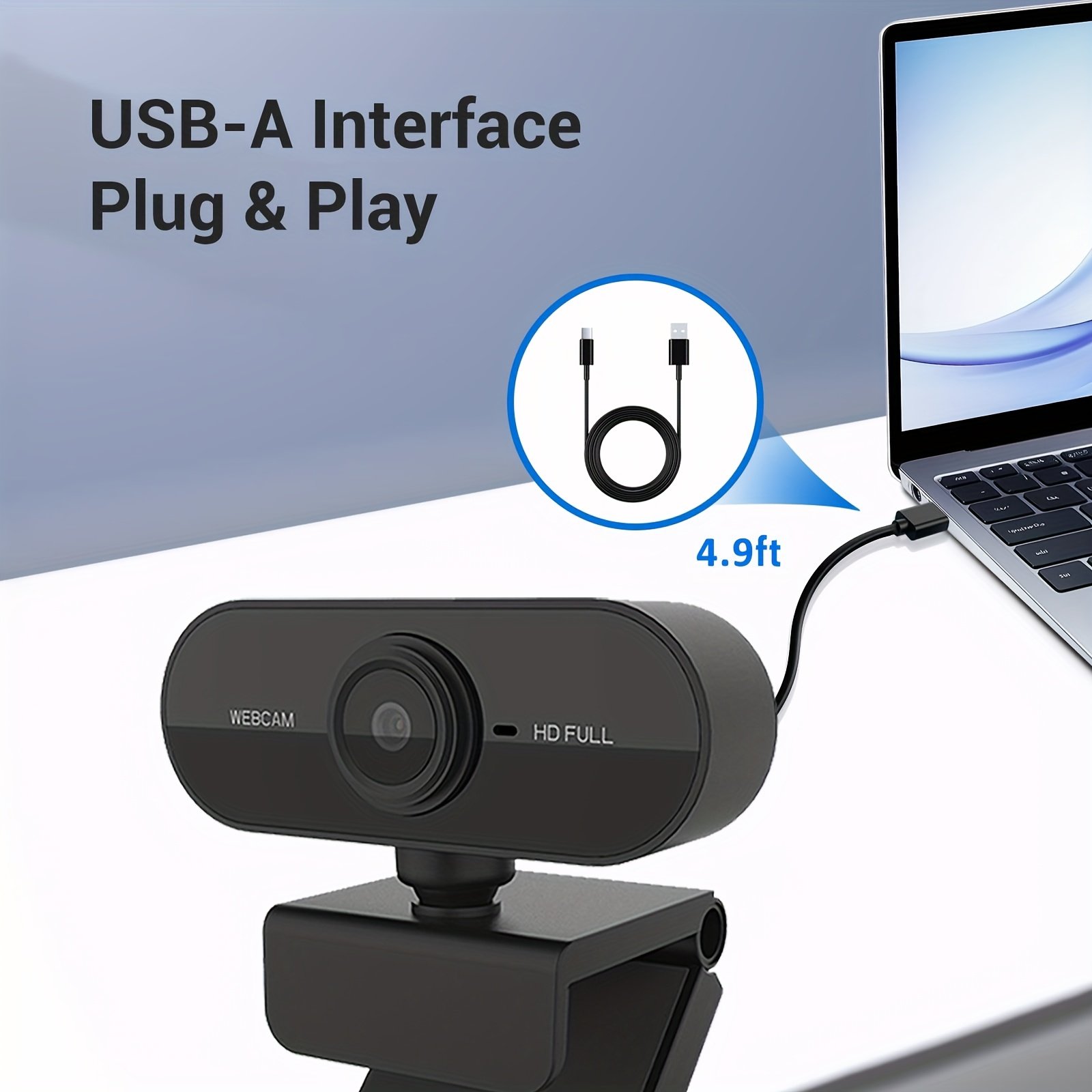 webcam Full HD 1080P avec microphone, compatible avec l'interface USB, adaptée aux ordinateurs portables et de bureau