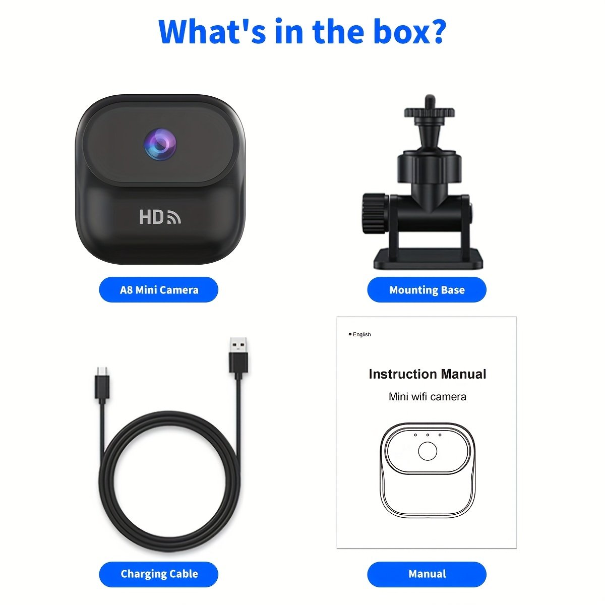Mini Caméra de Sécurité, Compacte WiFi pour Intérieur/Extérieur - Détection en Temps Réel , Compatible Assistant Vocal, Surveillance Domestique 1080P