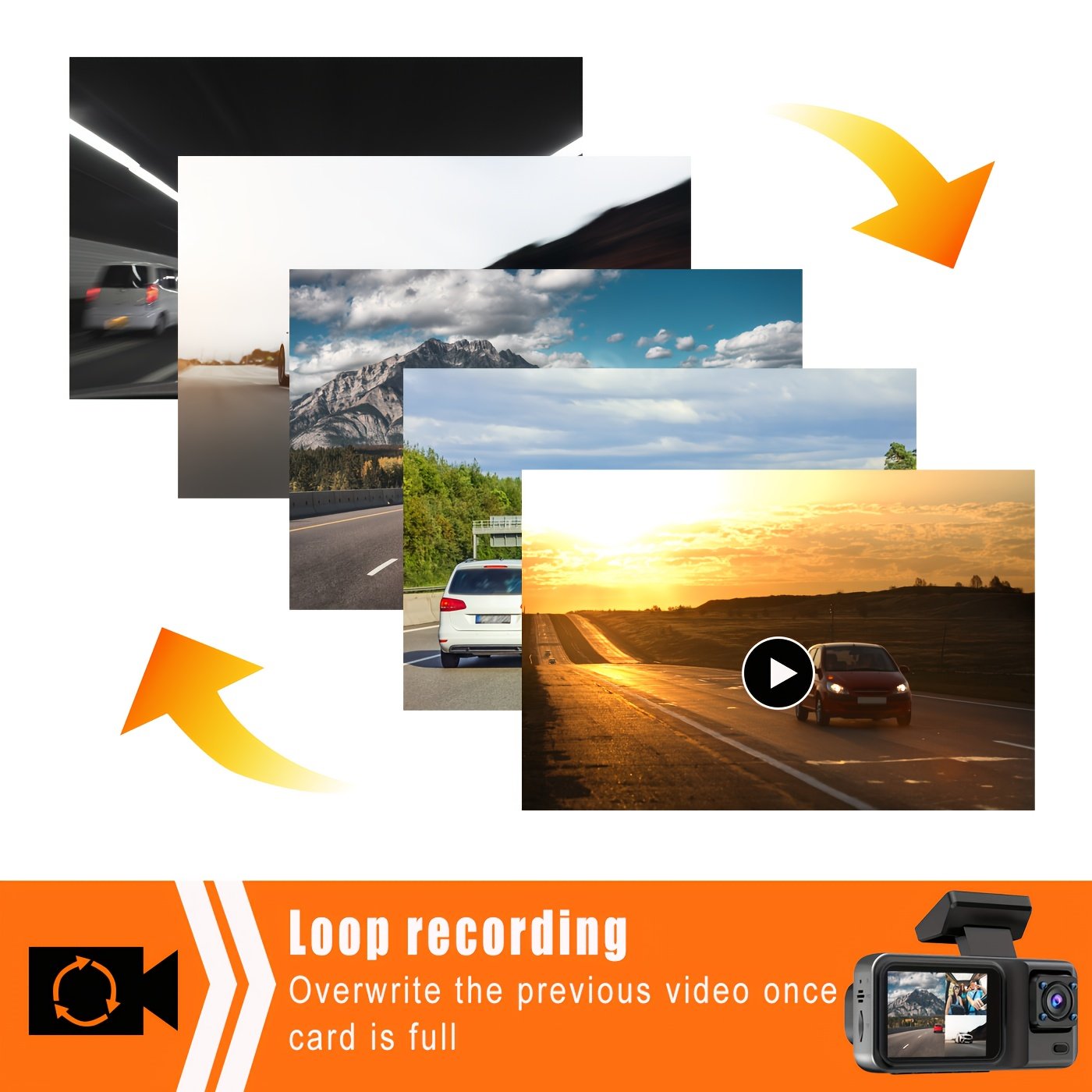 Caméra de Voiture , Enregistreur Vidéo HD 1080P Avant et 720P Intérieur/Arrière avec Vision Nocturne, G-sensor