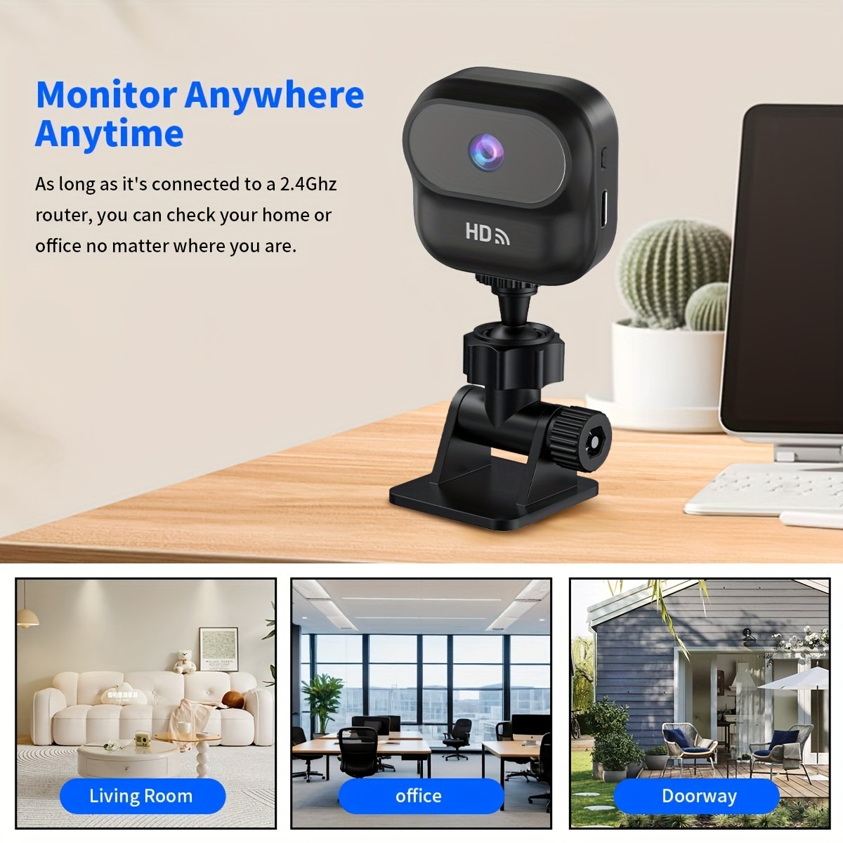 Mini Caméra de Sécurité, Compacte WiFi pour Intérieur/Extérieur - Détection en Temps Réel , Compatible Assistant Vocal, Surveillance Domestique 1080P