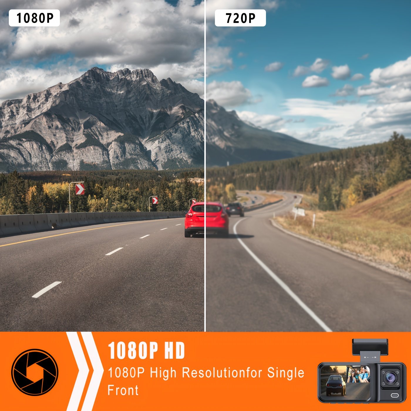 Caméra de Voiture , Enregistreur Vidéo HD 1080P Avant et 720P Intérieur/Arrière avec Vision Nocturne, G-sensor