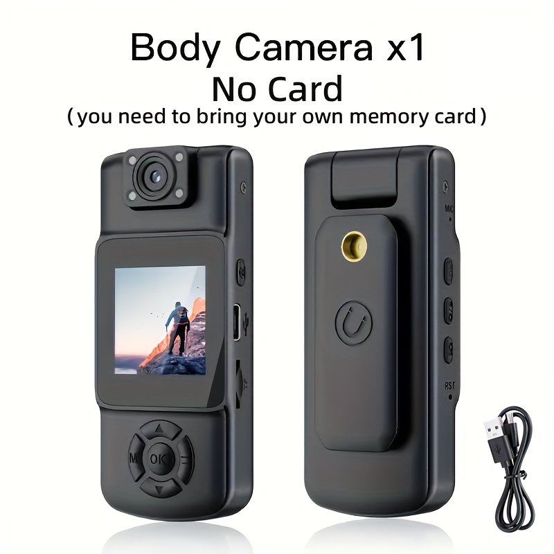 Caméra mini compacte 1080P HD enregistrement vidéo et audio, objectif pivotant à 180°, - Pas de carte TF incluse, rechargeable, noir