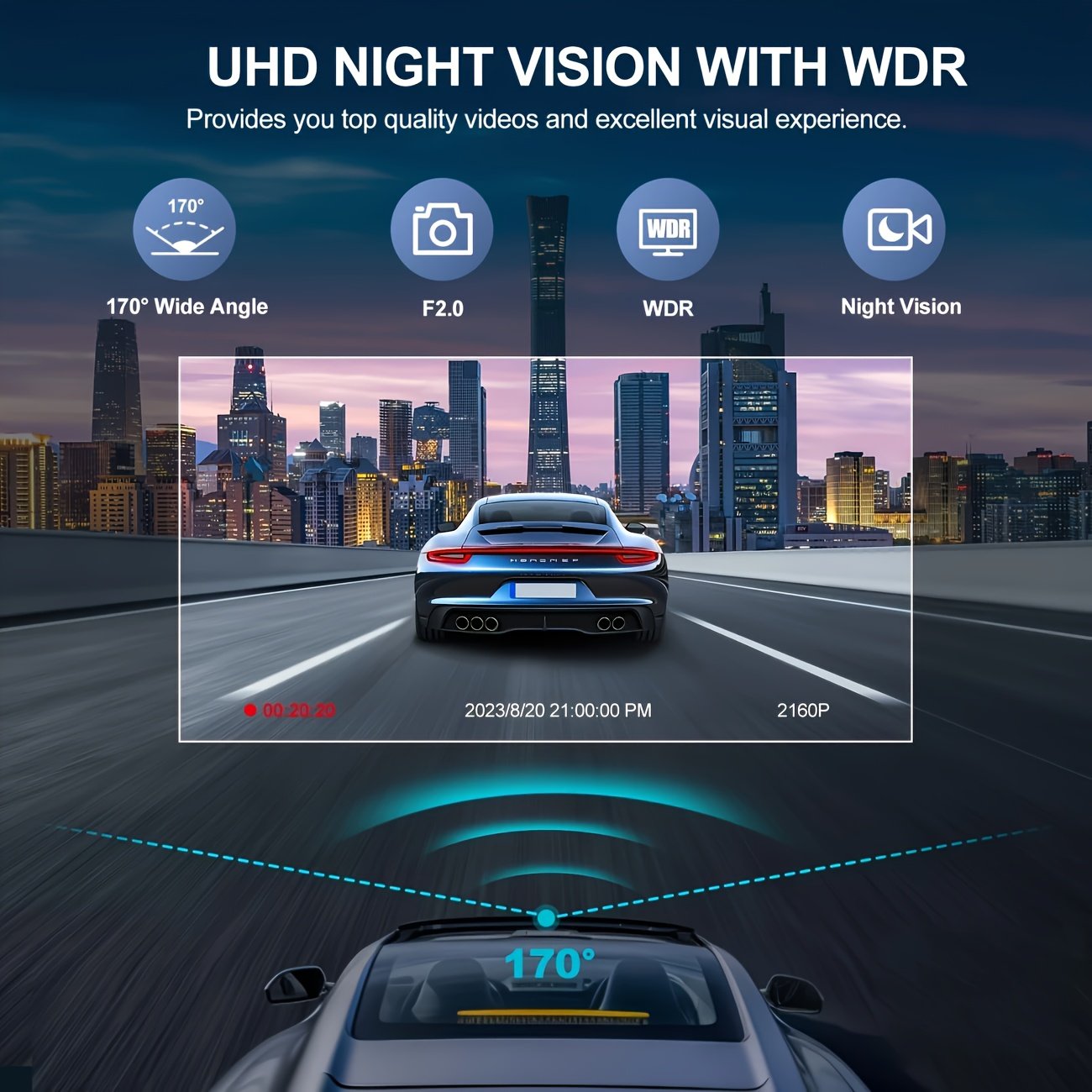 Caméra de Voiture , Enregistreur Vidéo HD 1080P Avant et 720P Intérieur/Arrière avec Vision Nocturne, G-sensor