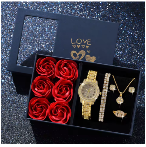 Ensemble montre-bracelet et collier pour femme, mode de luxe, cadeau de fête , 6 pièces