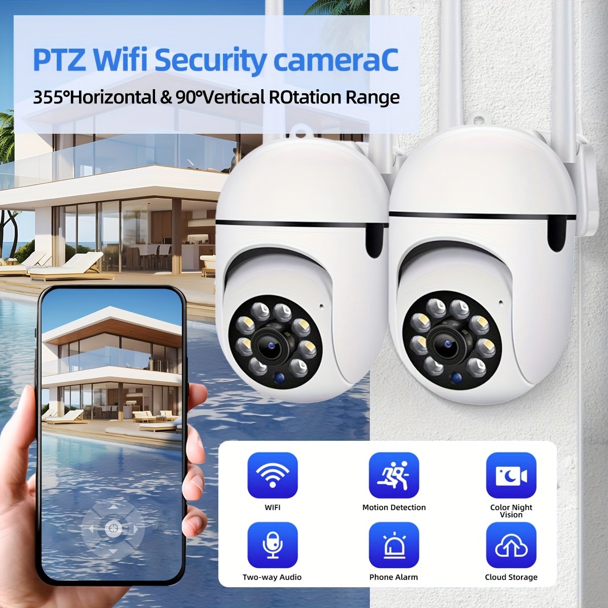 Caméra Marque JOOAN 1080P avec Carte SD 64G de sécurité sans fil, pour la maison intelligente Wi-Fi