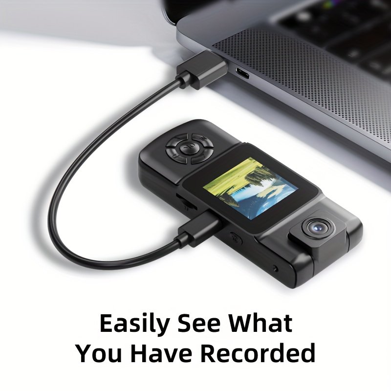 Caméra mini compacte 1080P HD enregistrement vidéo et audio, objectif pivotant à 180°, - Pas de carte TF incluse, rechargeable, noir