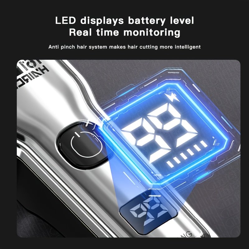 rasoir électrique professionnel pour hommes avec affichage LED de la batterie, charge USB-C, inclut quatre peignes , un pinceau à raser.