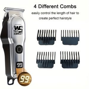 rasoir électrique professionnel pour hommes avec affichage LED de la batterie, charge USB-C, inclut quatre peignes , un pinceau à raser.