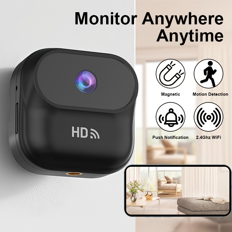 Mini Caméra de Sécurité, Compacte WiFi pour Intérieur/Extérieur - Détection en Temps Réel , Compatible Assistant Vocal, Surveillance Domestique 1080P