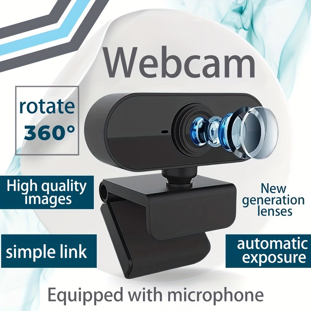 webcam Full HD 1080P avec microphone, compatible avec l'interface USB, adaptée aux ordinateurs portables et de bureau