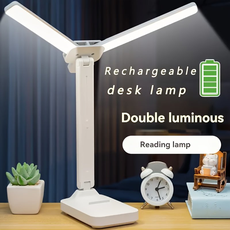 Lampe pliable intelligente à double tête LED réglable, adaptée à l'étude et au bureau, charge USB, longue autonomie, tactile