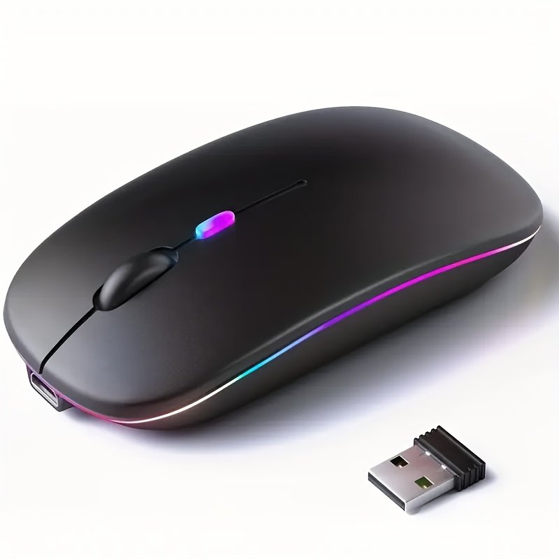Souris sans fil Slim avec rétroéclairage LED , rechargeable par USB-C, clic silencieux et fonction clic, connectivité sans fil 2.4G+, pour ordinateurs portables/ordinateurs