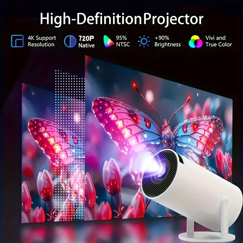 Projecteur Android 11 OS avec WiFi double bande, décodage 720P/4K, HDTV/USB/Priorités, pour home cinéma, bureau, jeux, streaming