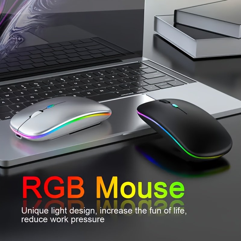 Souris sans fil Slim avec rétroéclairage LED , rechargeable par USB-C, clic silencieux et fonction clic, connectivité sans fil 2.4G+, pour ordinateurs portables/ordinateurs