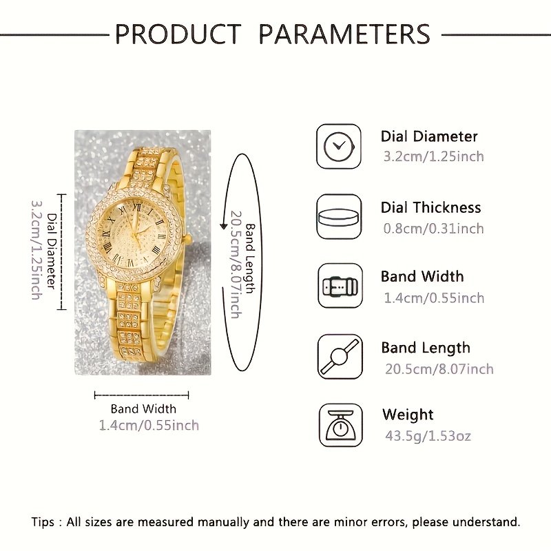 Ensemble de 6 accessoires sans Boite, élégants pour femmes - Montre à quartz, boucles pendantes, bracelet et bague