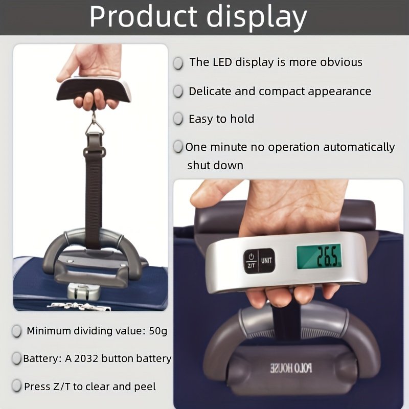 Balance à Main Numérique de 110lb/50kg pour Bagages, Portable, Balance Express avec Affichage LCD, pour le Voyage