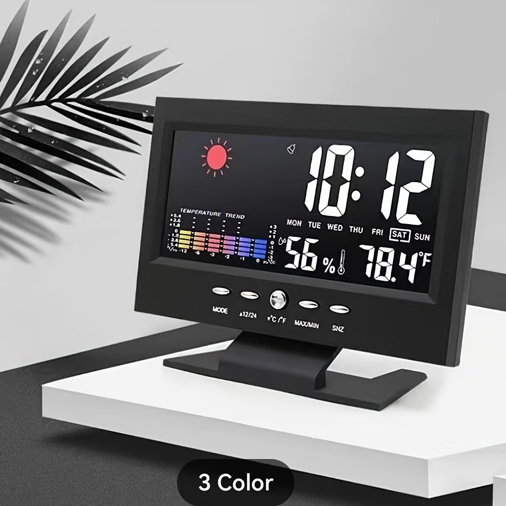 Horloge SUTAN avec commande vocale, affichage de la température et de l'humidité - alimenté par piles avec câble d'alimentation USB