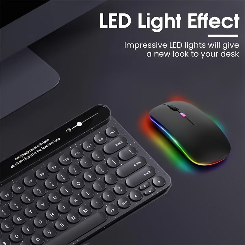 Souris sans fil Slim avec rétroéclairage LED , rechargeable par USB-C, clic silencieux et fonction clic, connectivité sans fil 2.4G+, pour ordinateurs portables/ordinateurs