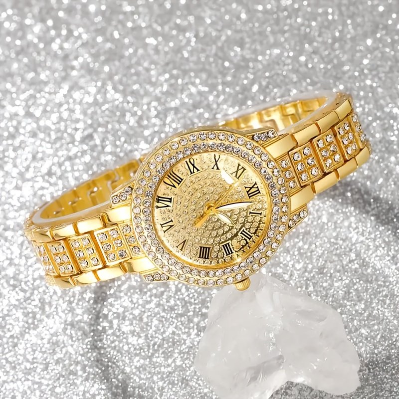 Ensemble de 6 accessoires sans Boite, élégants pour femmes - Montre à quartz, boucles pendantes, bracelet et bague