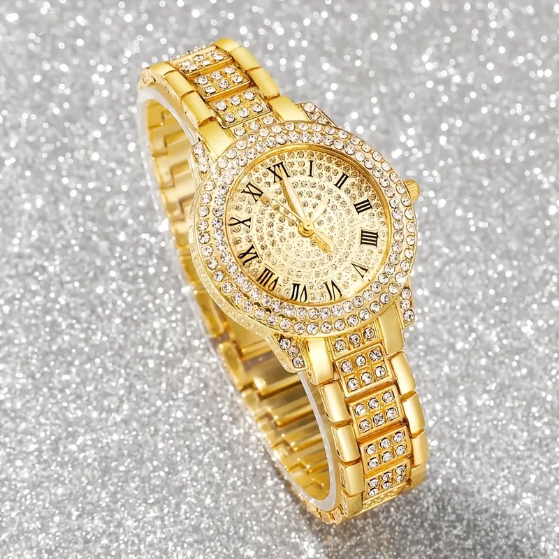 Ensemble de 6 accessoires sans Boite, élégants pour femmes - Montre à quartz, boucles pendantes, bracelet et bague