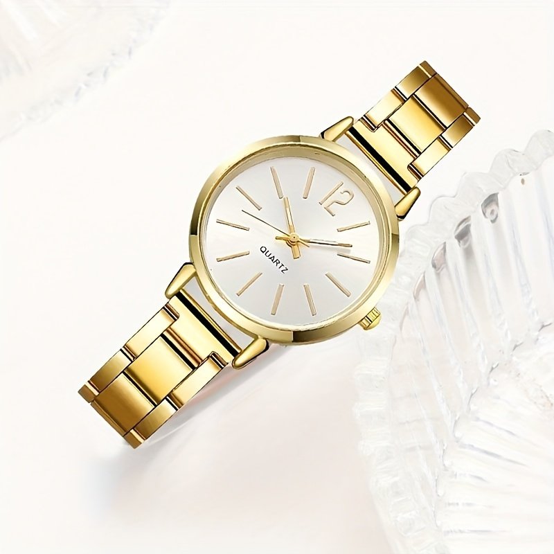 6 pièces Ensemble Élégant sans Boite pour femme - Montre en Acier Doré, Bracelets & Colliers Accentués - Cadeau Idéal pour Femme