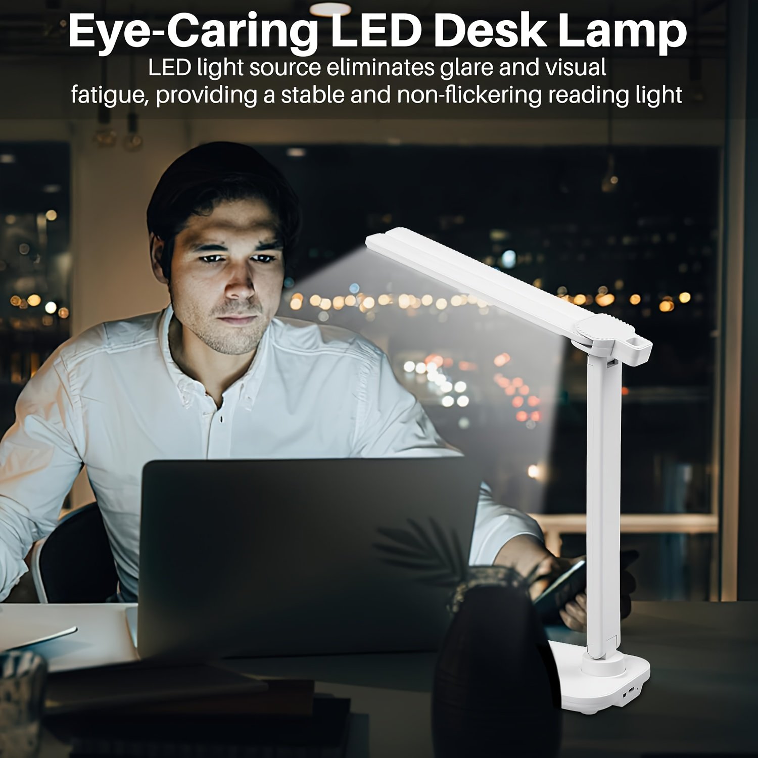 Lampe pliable intelligente à double tête LED réglable, adaptée à l'étude et au bureau, charge USB, longue autonomie, tactile