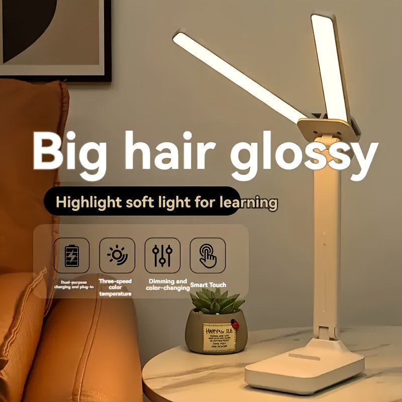 Lampe pliable intelligente à double tête LED réglable, adaptée à l'étude et au bureau, charge USB, longue autonomie, tactile