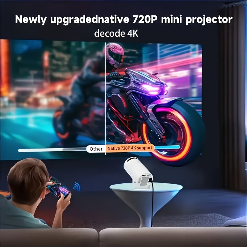 Projecteur Android 11 OS avec WiFi double bande, décodage 720P/4K, HDTV/USB/Priorités, pour home cinéma, bureau, jeux, streaming