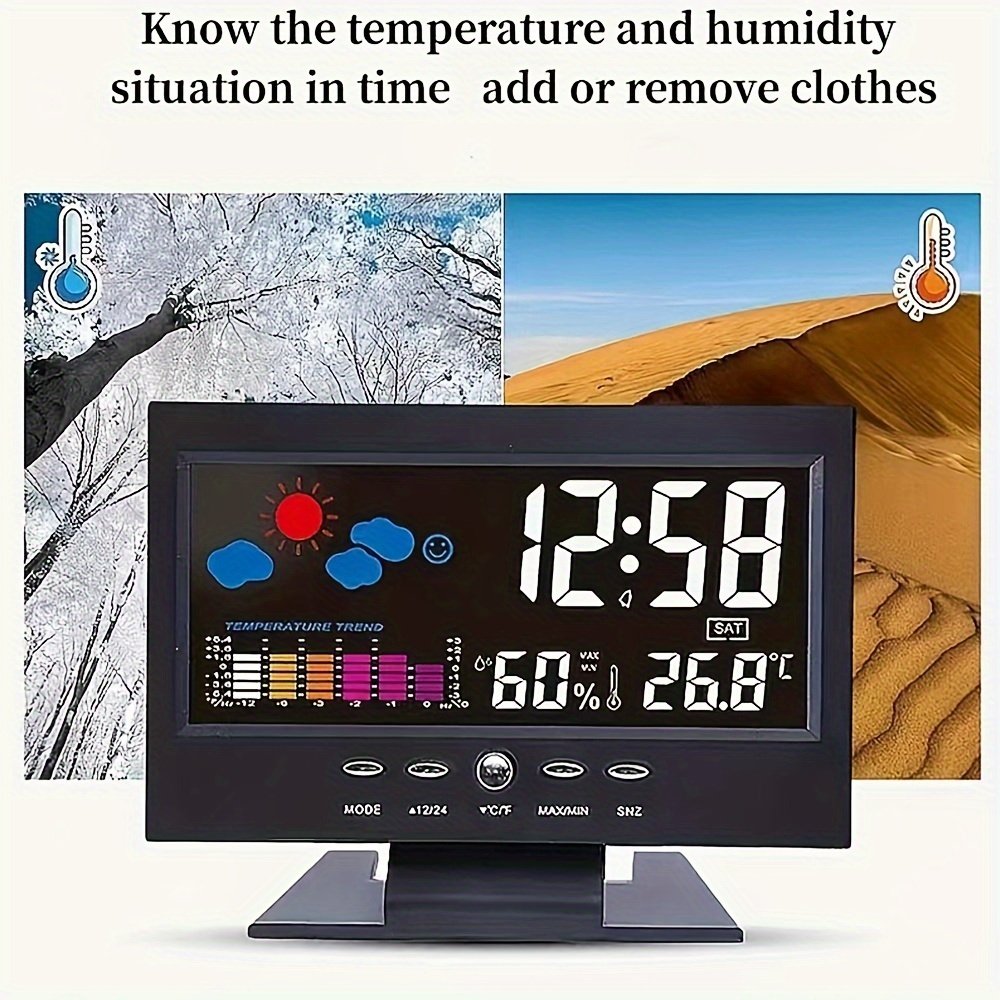 Horloge SUTAN avec commande vocale, affichage de la température et de l'humidité - alimenté par piles avec câble d'alimentation USB