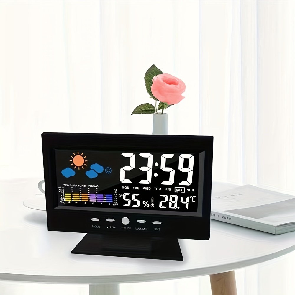 Horloge SUTAN avec commande vocale, affichage de la température et de l'humidité - alimenté par piles avec câble d'alimentation USB