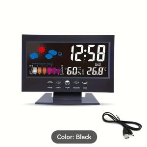 Horloge SUTAN avec commande vocale, affichage de la température et de l'humidité - alimenté par piles avec câble d'alimentation USB