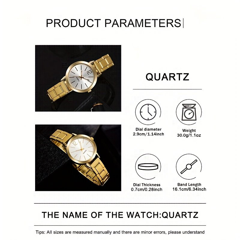 6 pièces Ensemble Élégant sans Boite pour femme - Montre en Acier Doré, Bracelets & Colliers Accentués - Cadeau Idéal pour Femme