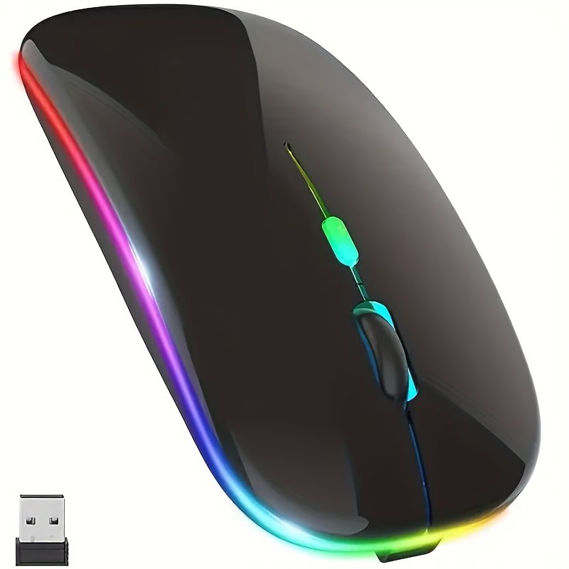 Souris sans fil Slim avec rétroéclairage LED , rechargeable par USB-C, clic silencieux et fonction clic, connectivité sans fil 2.4G+, pour ordinateurs portables/ordinateurs