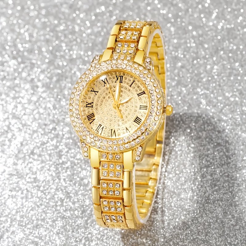 Ensemble de 6 accessoires sans Boite, élégants pour femmes - Montre à quartz, boucles pendantes, bracelet et bague