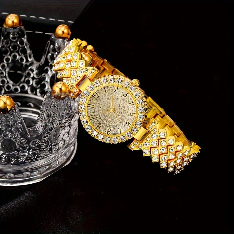 6 pièces Montre sans Boite pour femme , Ensemble Bijoux Quartz avec Collier, Bracelet, Bague et Boucles d'Oreilles