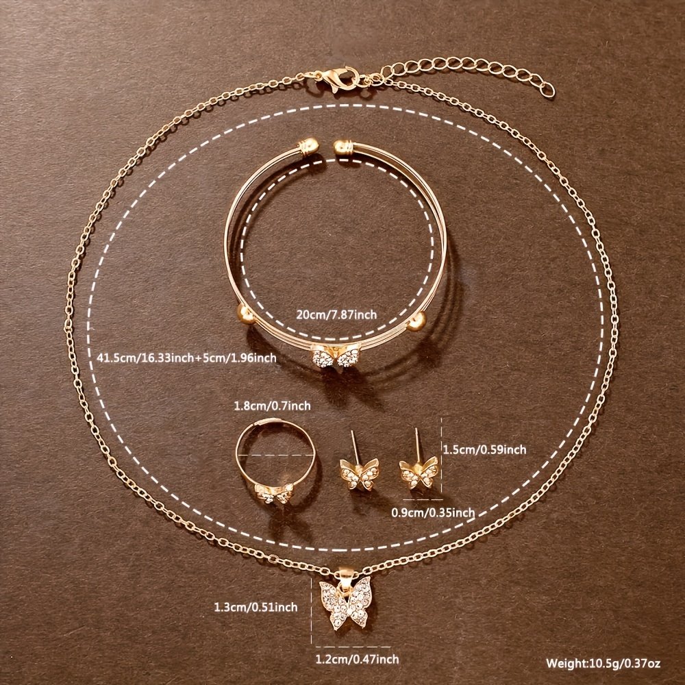 Ensemble de Bijoux sans Boîte Élégant à Papillon 6pcs de Luxe , Cadeau Parfait pour Femme