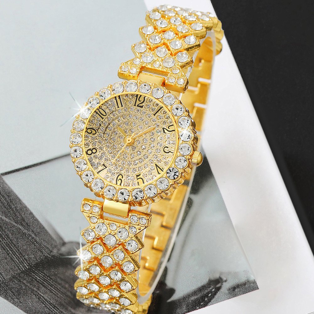 Ensemble de 5 pièces sans Boîte Montre à Quartz Ronde Élégante et Nouvelle Mode + Bijoux Simples, Cadeau pour Femme