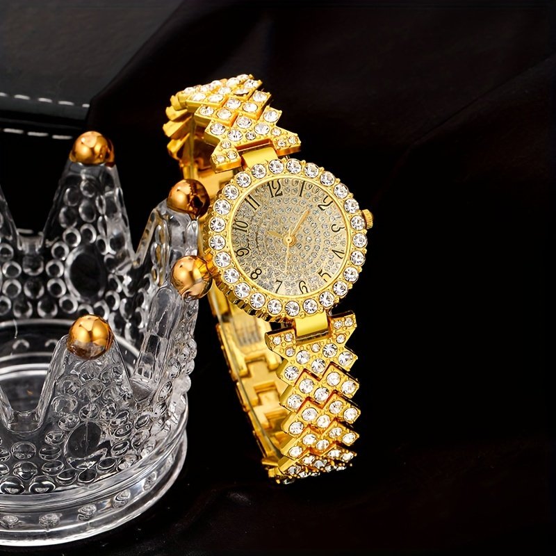 6 pièces Montre sans Boite pour femme , Ensemble Bijoux Quartz avec Collier, Bracelet, Bague et Boucles d'Oreilles