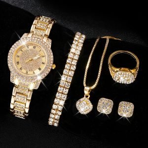 6 pièces Montre à Quartz sans Boite  - Design Luxueux en Strass Carré Scintillant - Cadeau Idéal pour Femme