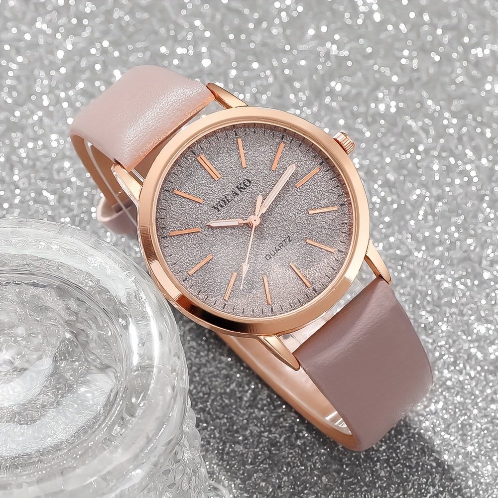 Ensemble de 6 pièces sans Boîte pour Femme Montre en Forme de Cœur avec Bracelet en Cuir et Ensemble de Bijoux - Décontractée