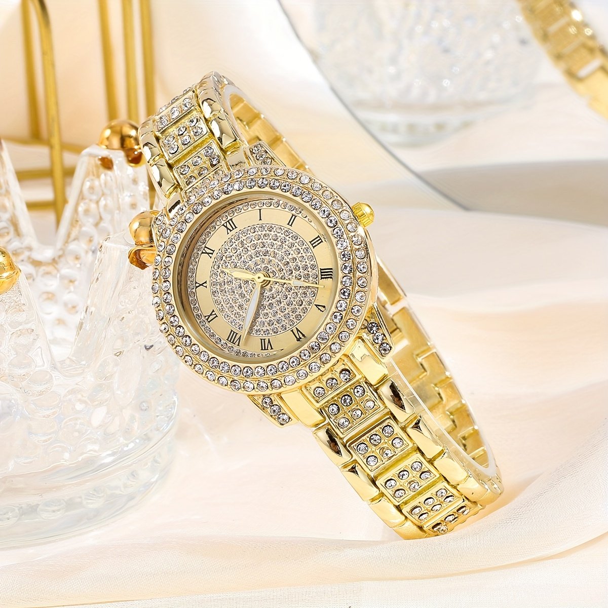 6 pièces Montre à Quartz sans Boite - Design Luxueux en Strass Carré Scintillant - Cadeau Idéal pour Femme