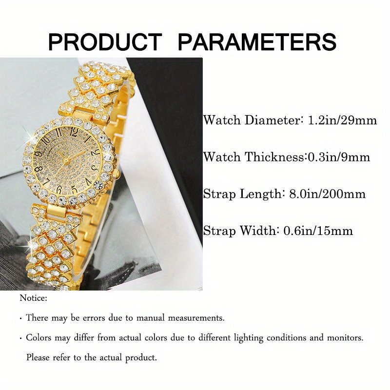 Ensemble de 5 pièces sans Boîte Montre à Quartz Ronde Élégante et Nouvelle Mode + Bijoux Simples, Cadeau pour Femme