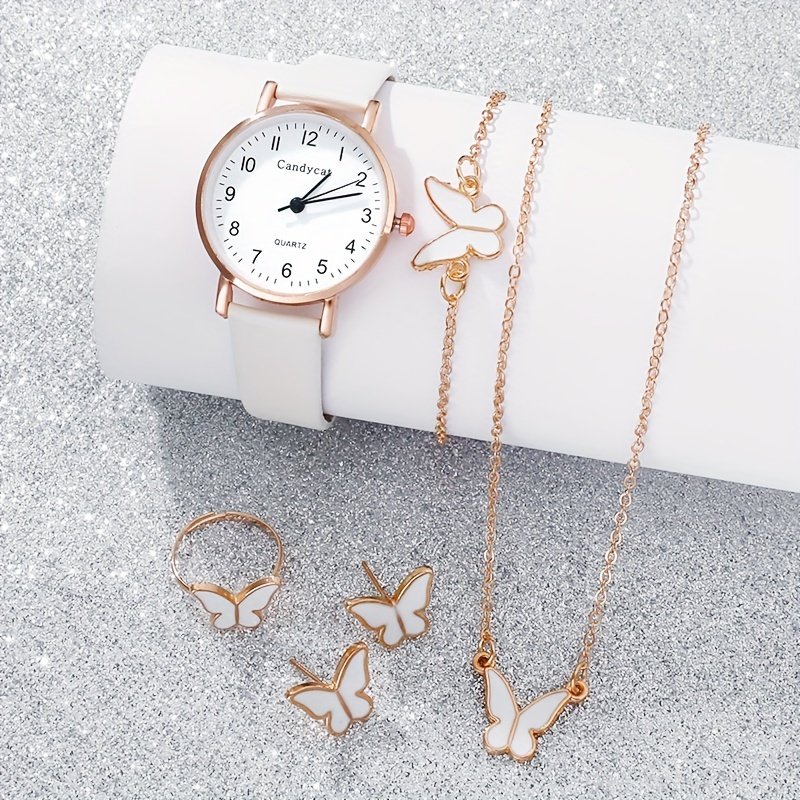 Ensemble de 6 Pièces sans Boîte Cadeau pour Femme , Montre à Quartz en Cuir Vintage, Mode Sportive et Décontractée