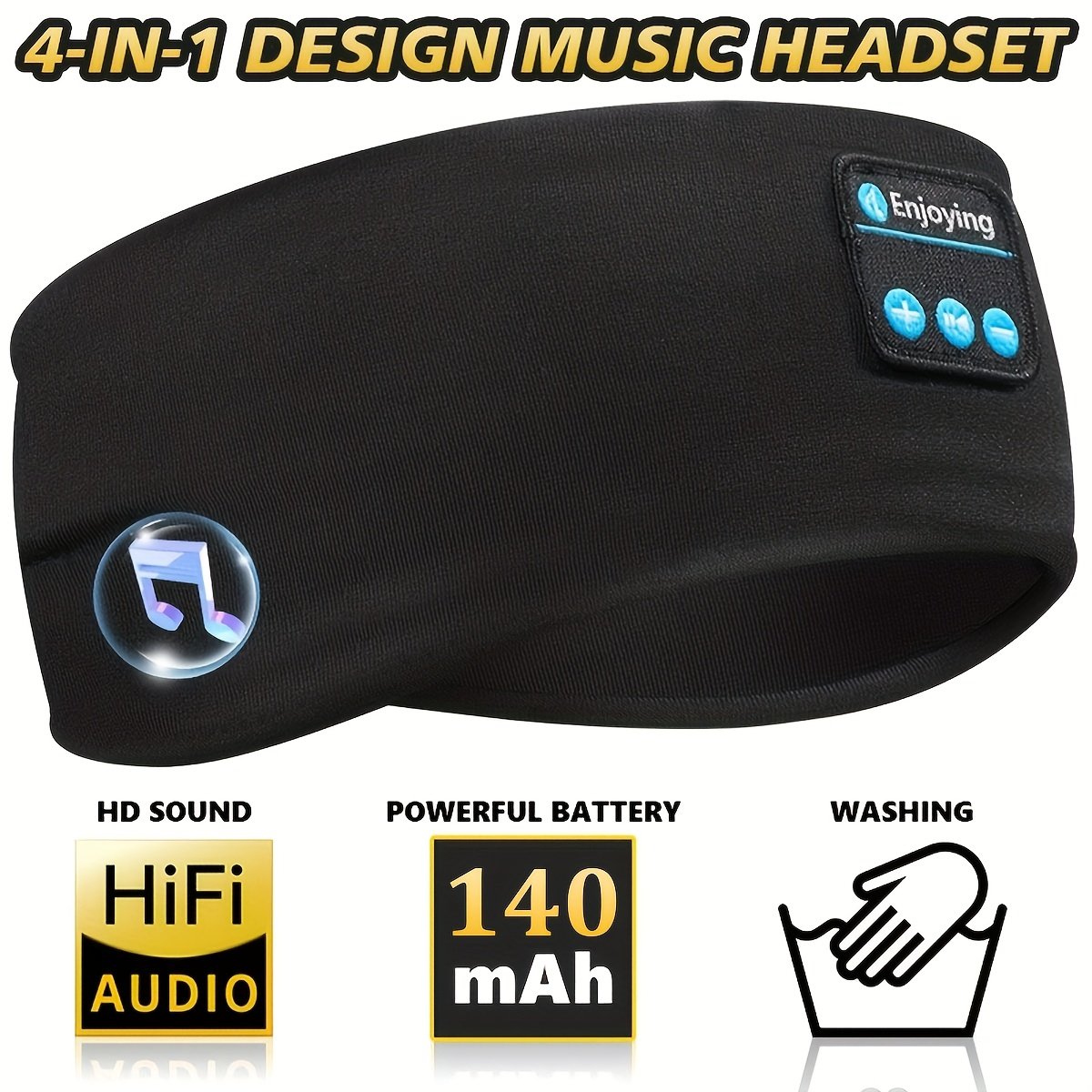 Masque de sommeil et écouteurs sans fil 3-en-1 - Masque de sommeil antibruit avec son HD, batterie, rechargeable par USB